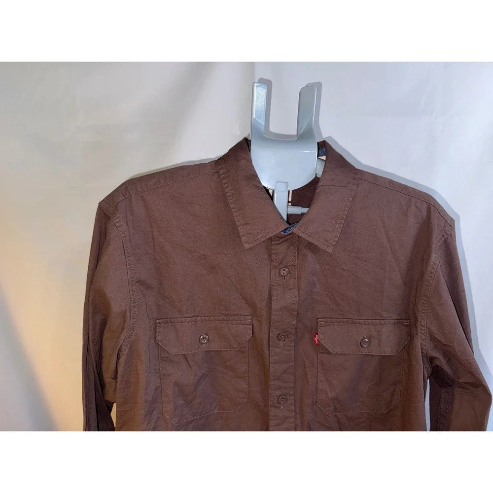 Levis Mens Relaxed Fit Long Sleeve Button Down Shirt Brown Cotton Twill Large